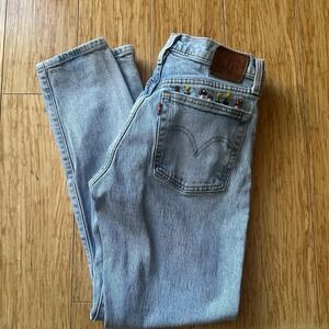 Custom Vintage Levi 501 Button Fly Women's Jeans Embroidered 24 X 28